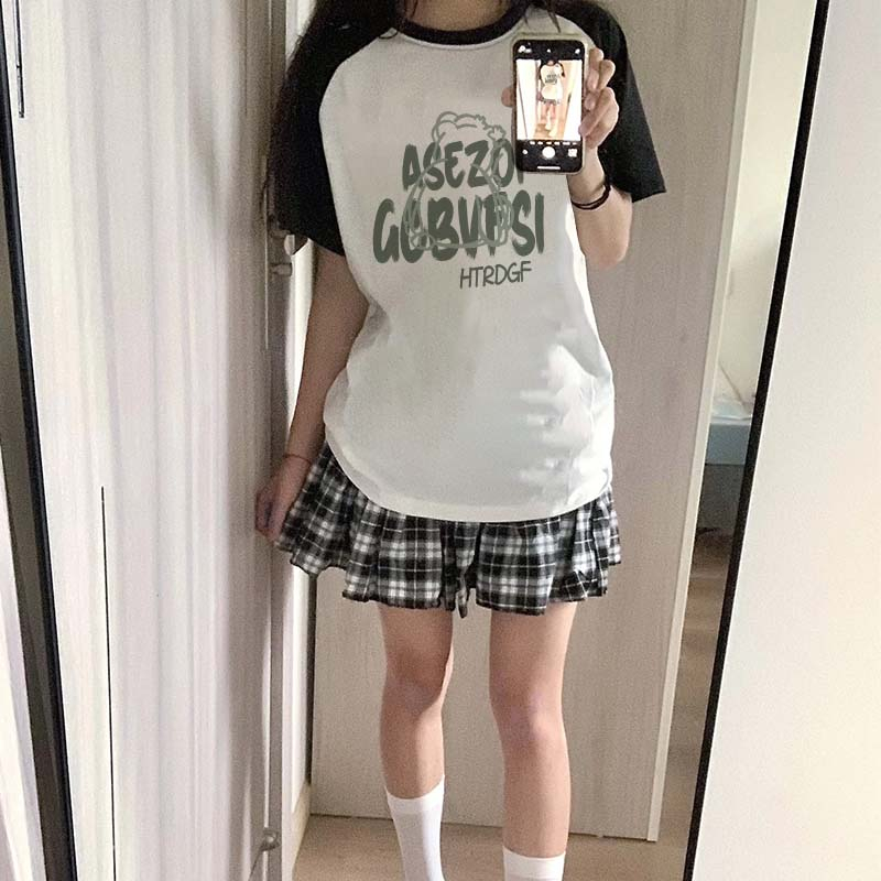 Korean Style 100% Katun Graphic Tee Baju Wanita Letter Atasan Wanita Oversize Kaos Putih T-shirt