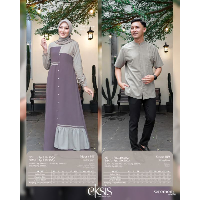 Baju Couple Seply 2023 Hits 63 String Grey (Gamis Meyra 147, Koko Kaseo 189)