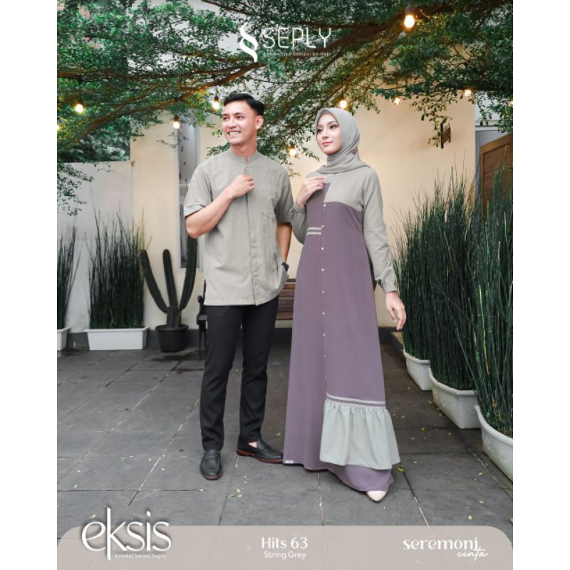 Baju Couple Seply 2023 Hits 63 String Grey (Gamis Meyra 147, Koko Kaseo 189)