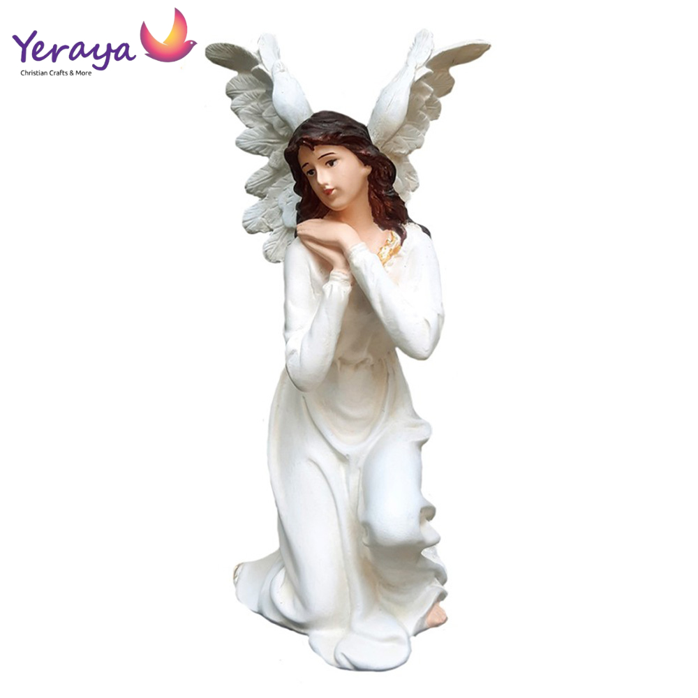 Patung Pajangan Malaikat Duduk Rambut Coklat Patung Katolik Malaikat Angel