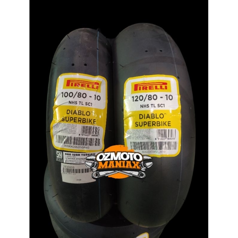 Paket Ban Pirelli Diablo Superbike 100/80-10 & 120/80-10 (Ban Soft Compound Mini GP / Vespa)
