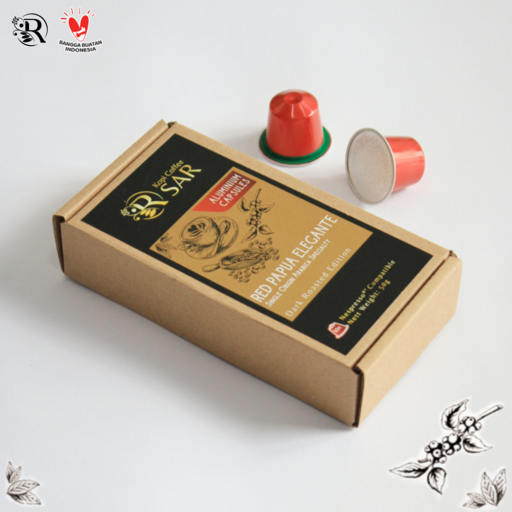 

Red PAPUA - Single Origin Arabica Nespresso® Compatible Coffee Capsules Kopi Coffee SAR Kopi Kapsul untuk Mesin Nespresso®