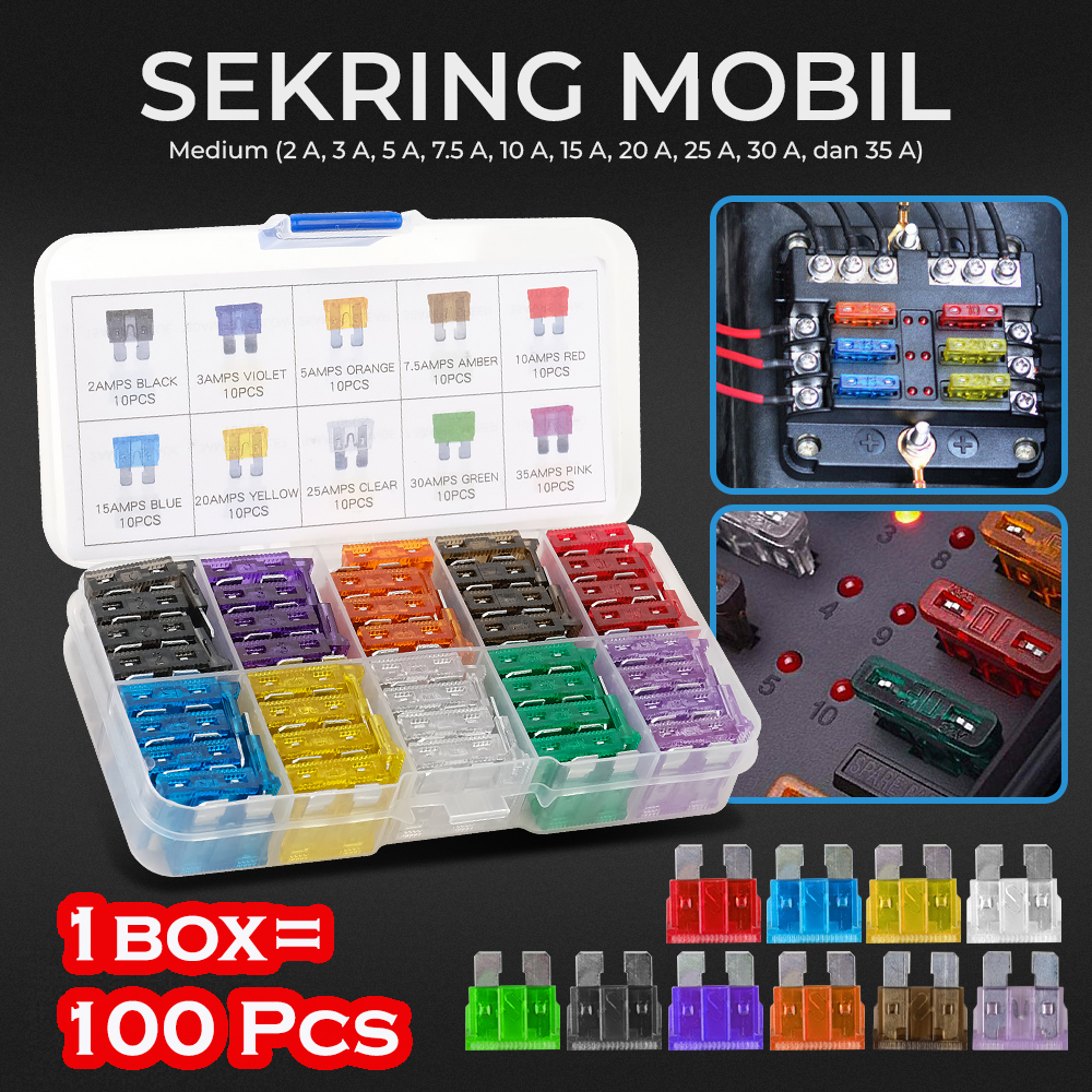 skring micro 100pcs sekring kecil 120pc Sikring besar 100pcs mobil motor fuse tancap 2A 3A 5A 7.5A 10A 15A 20A 25A 30A 35A