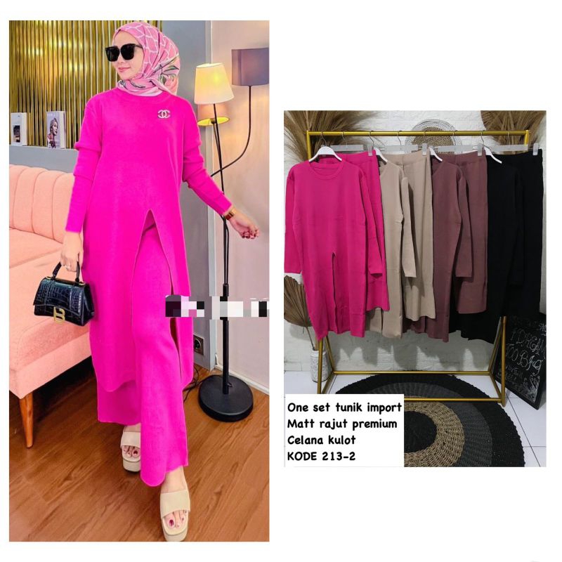 NEW - 2132 - Setelan Long Tunik Belah Import
