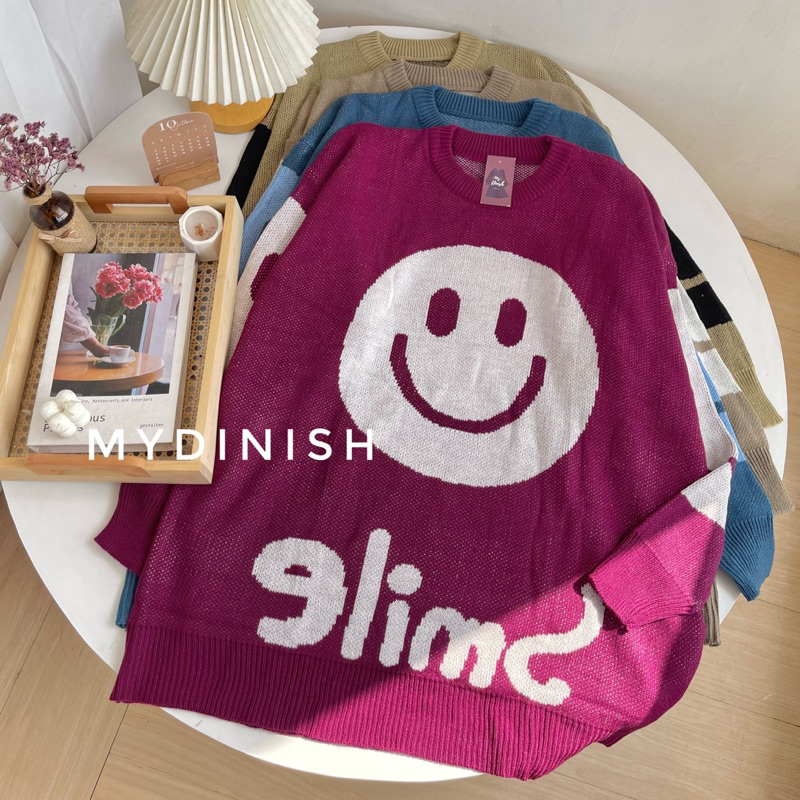 Rara Smile Oversize Sweater Rajut Wanita Motif