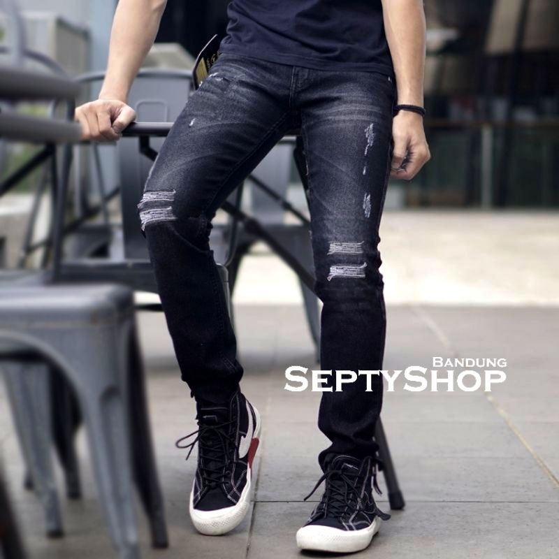 Slimfit Jeans Bikers Pria Ripped-ROCK™ Series Black Jazz Editions | Celana