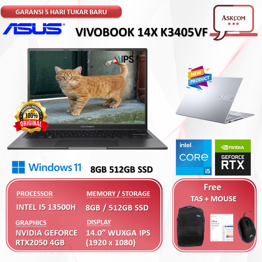 Laptop Asus VivoBook 14X K3405VF RTX2050 4GB I5 13500H 8GB 512GB W11 OHS21 14.0 WUXGA VIPS