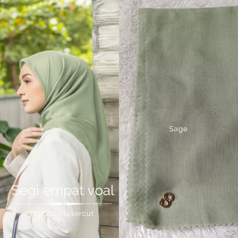 segi empat voal premium polos plat B / jilbab buttonscarves semi original
