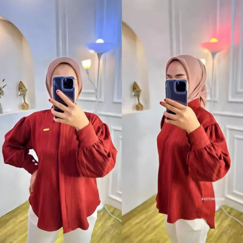 Blouse Kemeja Devanca Lady Crush Top Fashion Remaja Kekinian Baju Atasan Wanita Lengan Balon