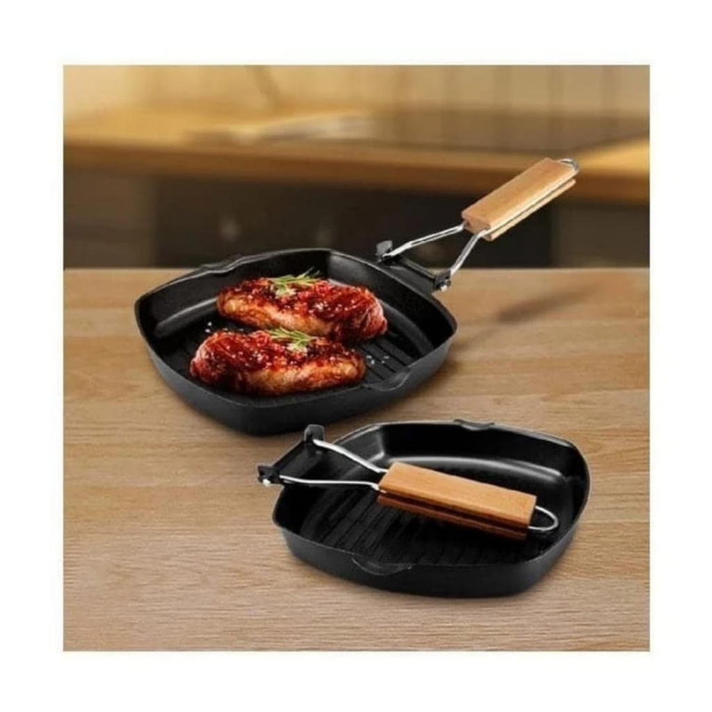 Panci Panggang Square Grill Pan Foldable 20Cm Wajan BBQ Anti Lengket Bentuk Kotak Panci Pemanggang Bakaran Sate Serbaguna