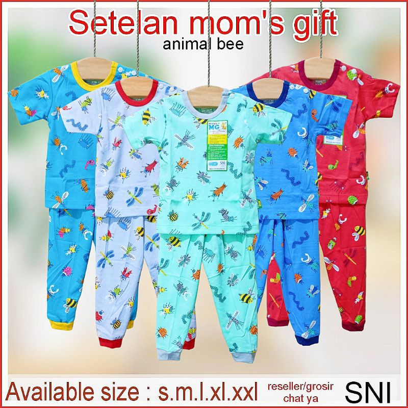 mom's gift cpr  setelan anak bayi 0-3 tahun motif animal bee / mom's gift terbaru baju pendek celana panjang