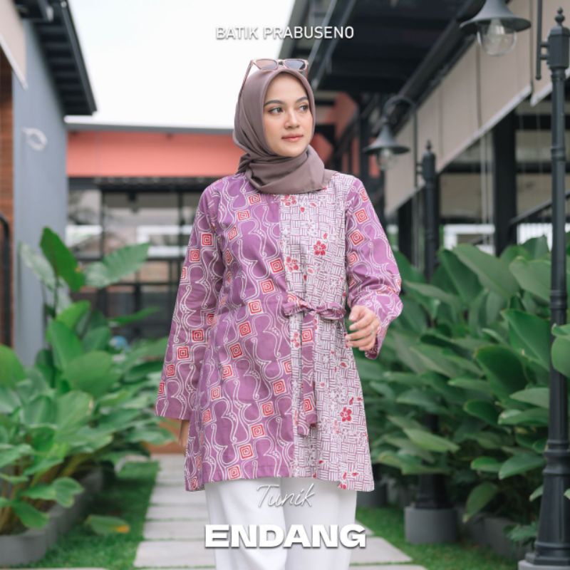 Batik Prabuseno Motif Endang Tunik Wanita Formal Blouse Kemeja Seragam Kerja Perempuan Batik Cap