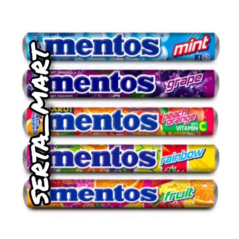 

Mentos Chewy Dragees 37gr - Mentos Permen Roll Mint / Grape / Rainbow / Fruit / Orange