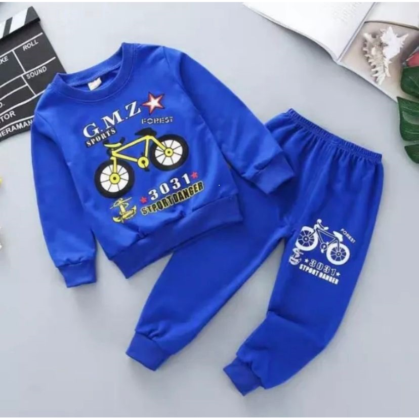 Setelan anak laki2 1-5 tahun pakaian anak laki laki baju anak laki laki motif sepeda bahan babyteri