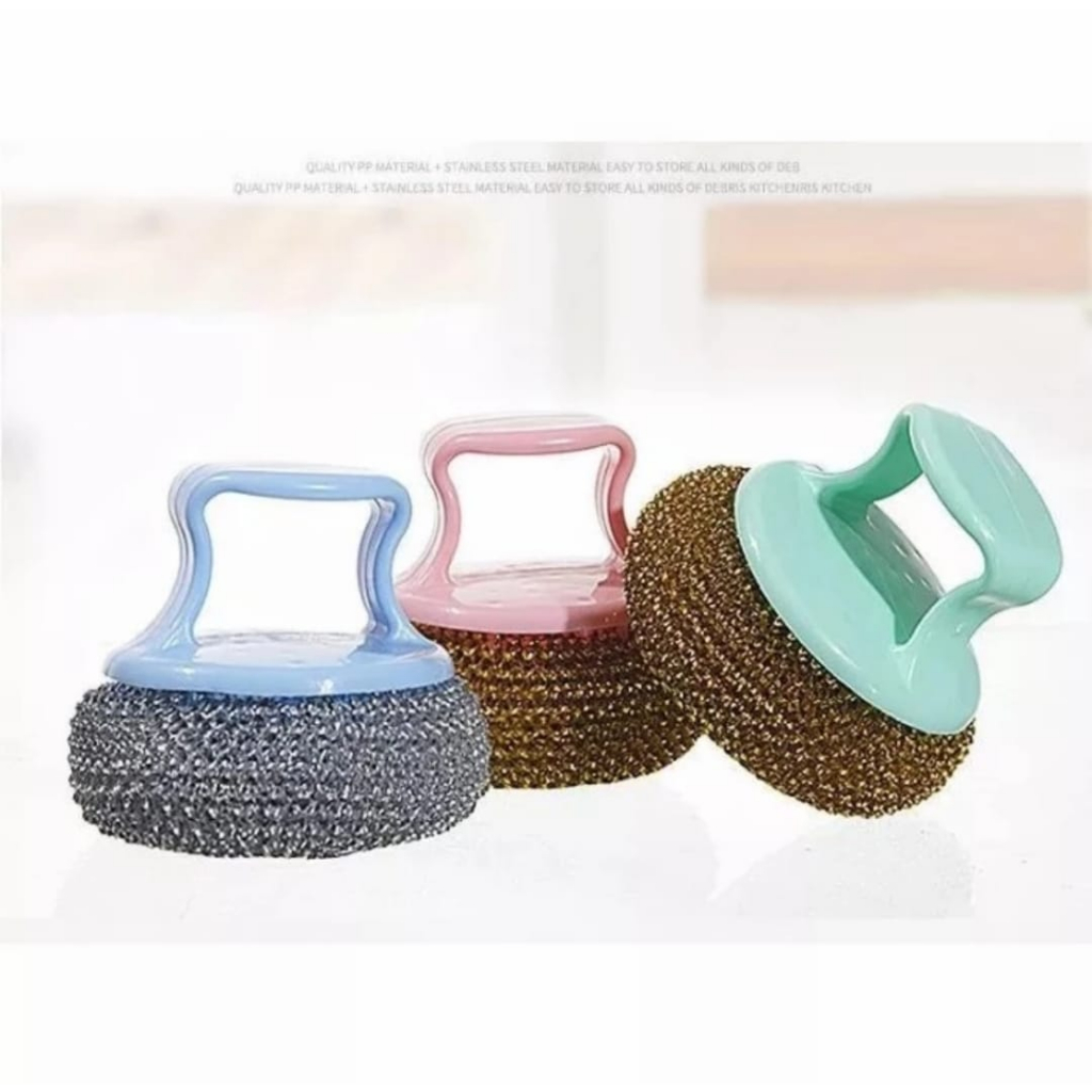 Spon Kawat Cuci Piring Stainless Steel Panci Sabut Spons Sponge Dapur / Sabut Kawat Dengan Gagang / 