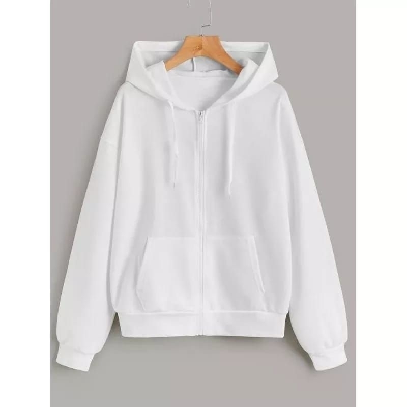 Hoodie zipper polos pria wanita jacket resleting bahan fleece tebal