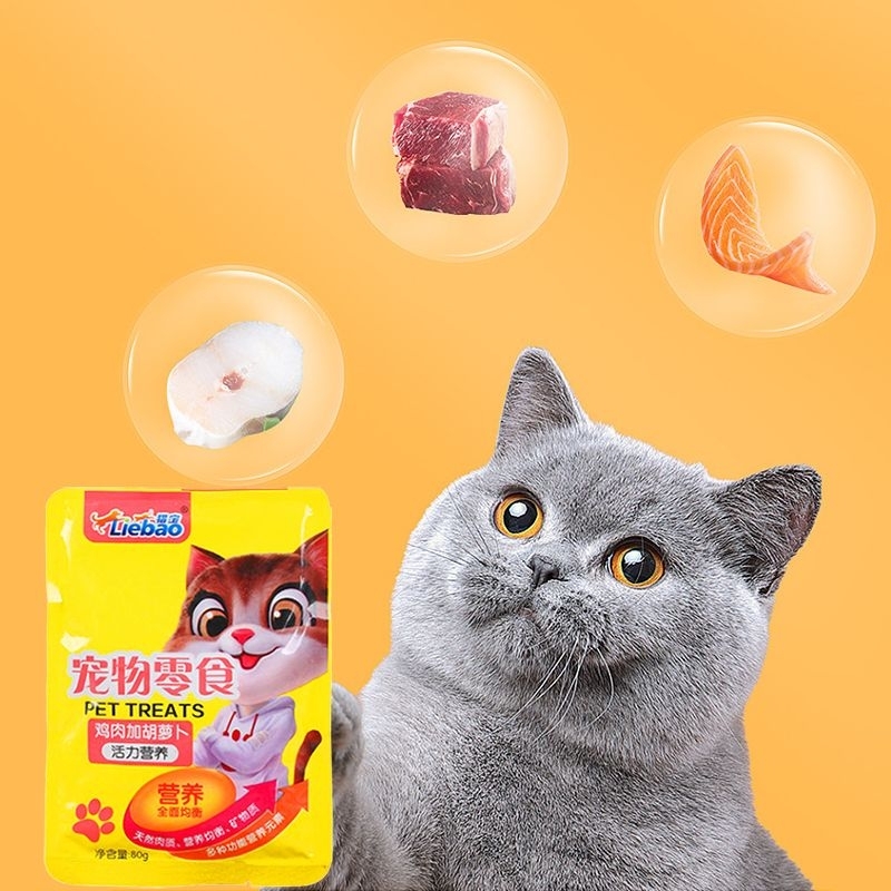 GPSS- Liebao Pouch 80gr Makanan Kucing Basah Bergizi Kitten Adult Wet Food Cat Dry Food Cat Snack Kucing Creamy Cat Food Bao Bao Pouch 80gr Snack Kucing Basah