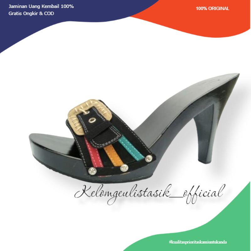 heels hitam upper gesper 7 cm