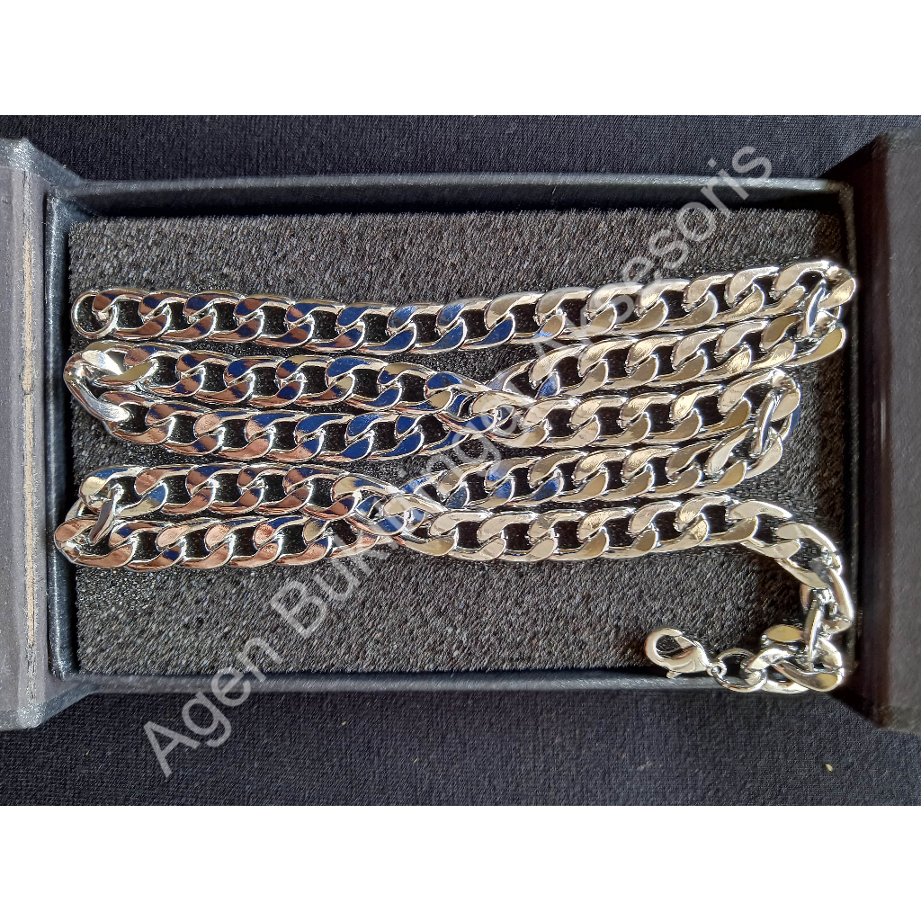 Rantai Kalung Bulat Rantai Besi Putih Titanium Asli Wanita Pria Rantai Besar Anti Karat Stainless St