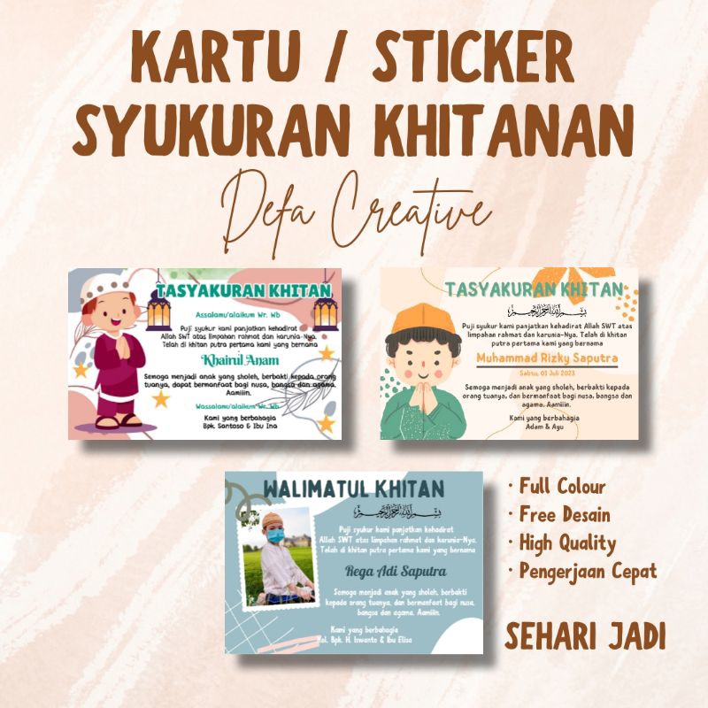 

KARTU / STICKER TASYAKURAN KHITANAN / WALIMATUL KHITAN / KHITANAN