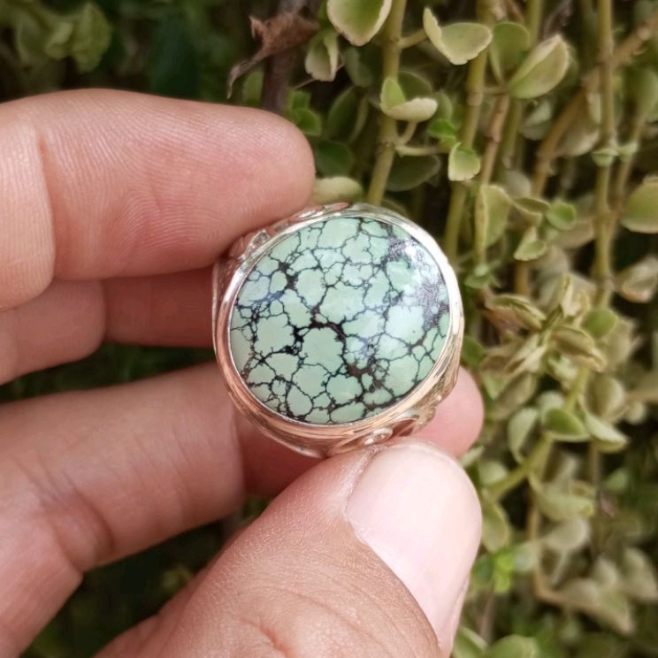 Cincin Ring Perak Batu PIRUS Hubei Natural Asli Motif Serat Jala