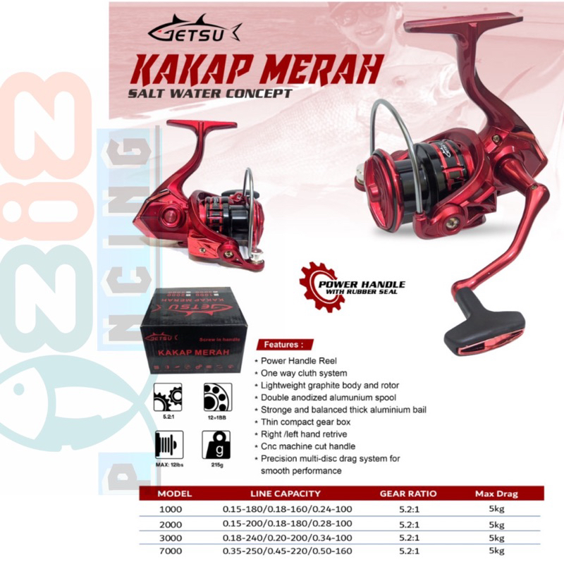 REEL PANCING GETSU KAKAP MERAH REEL POWER HANDLE 1000 2000 3000 7000