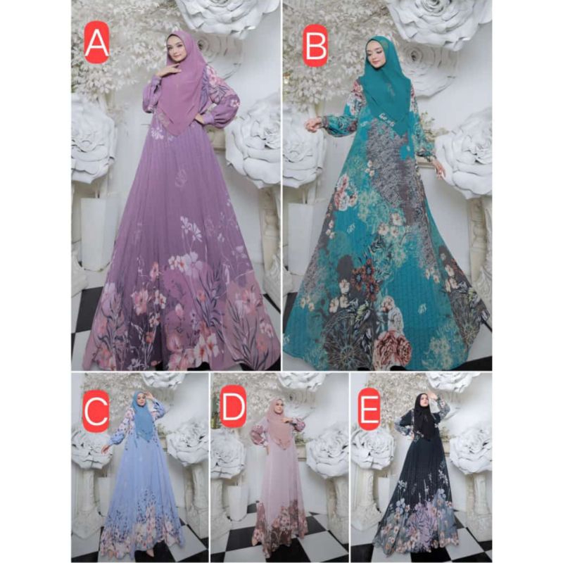 Gamis set khimar Cutting Abaya bahan ceruty digital printing Abaya Rafika by Gallery Syarifah