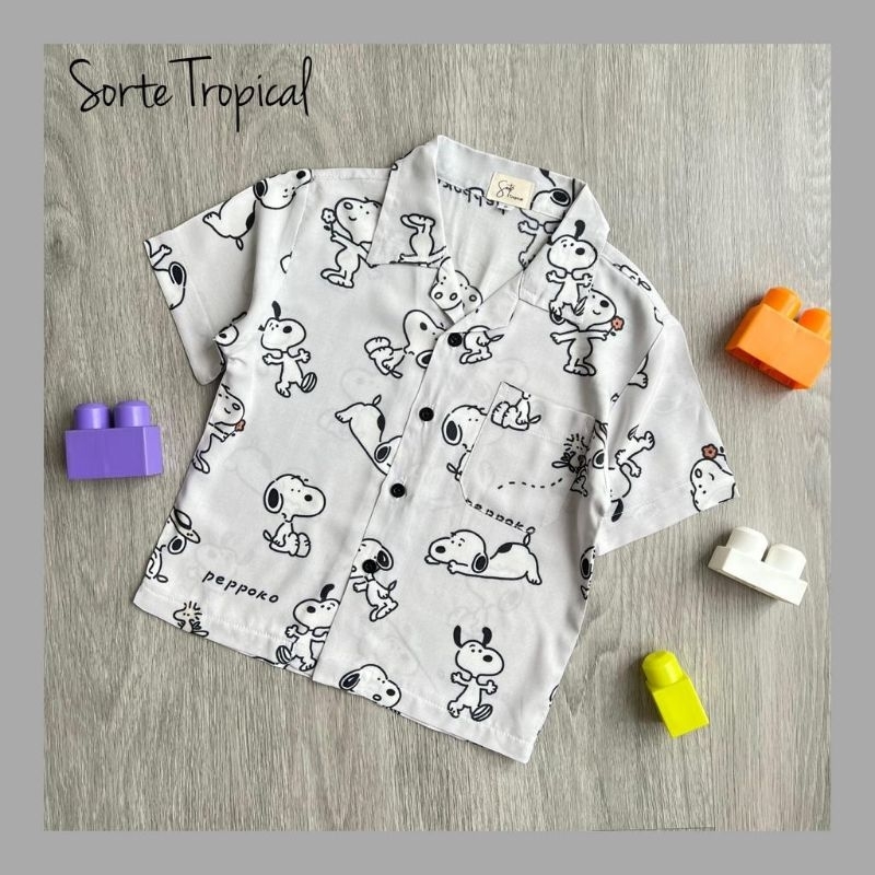 Baju Kemeja Hawaii Pantai ANAK Unisex Casual Katun Rayon Karakter Snoopy