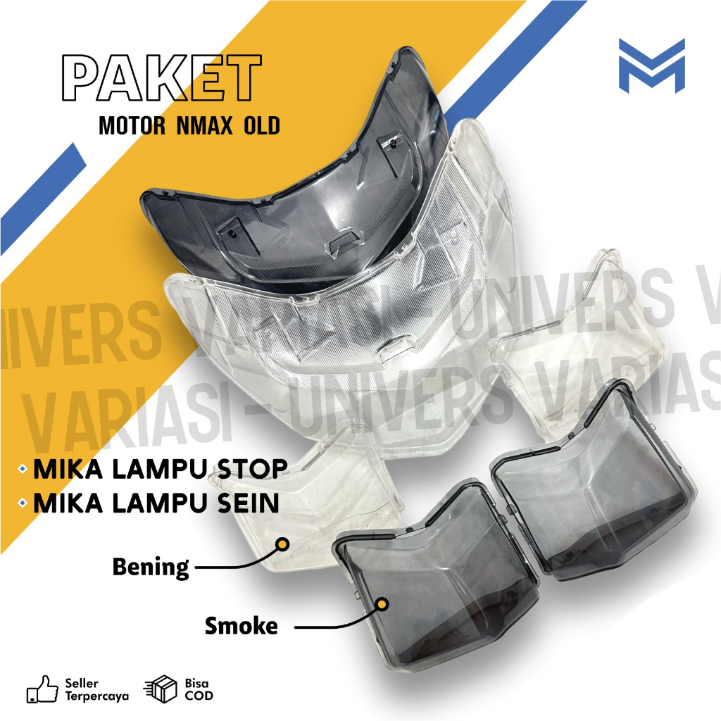 PAKETAN MIKA LAMPU STOP + MIKA SEIN DEPAN BENING / SMOKE MOTOR NMAX OLD / LAMA TAHUN 2014 - 2019 COV