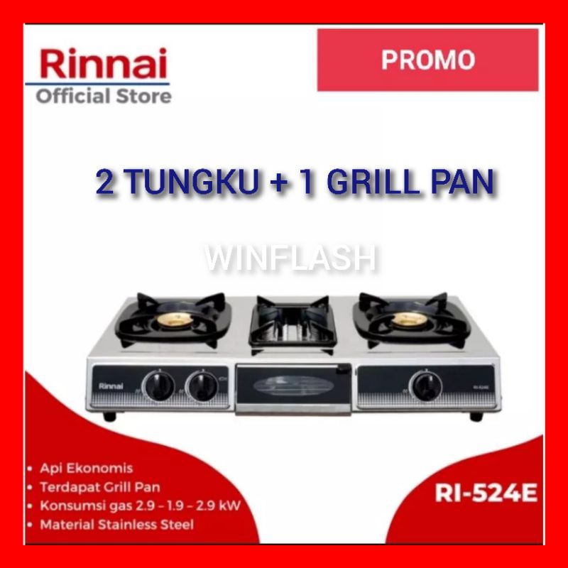 KOMPOR GAS 3 TUNGKU GRILL PAN RINNAI 524E
