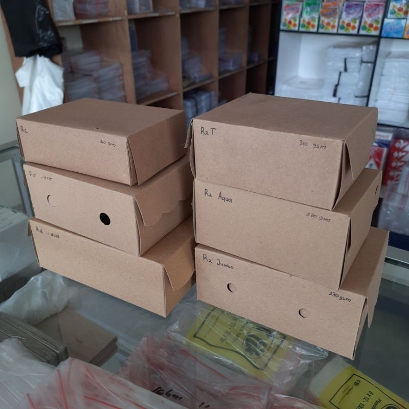 nasi box 16x16 paper box craft coklat polos tutup sambung / tutup pisah nasi kotak catering prasmana