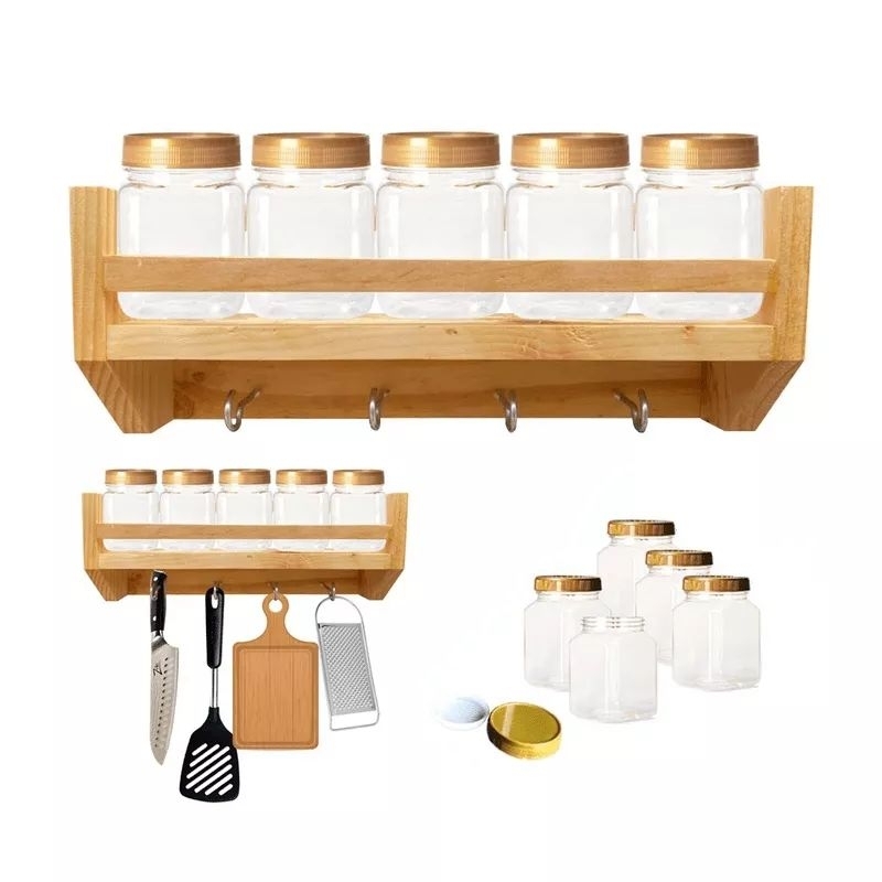 Rak bumbu dapur/Rak bumbu tempel dinding 5 toples