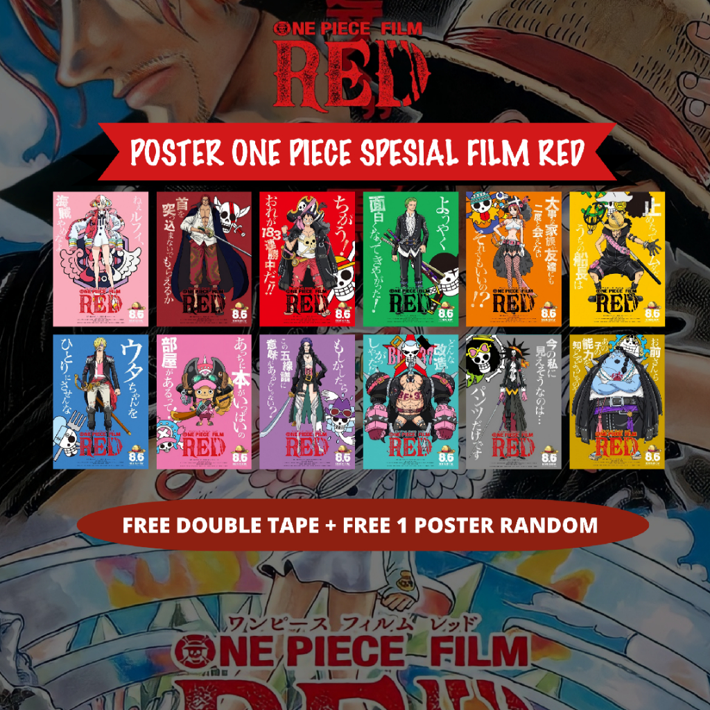 POSTER ONE PIECE MOVIE RED SPECIAL UKURAN A4 12 PCS / POSTER ANIME DEKORASI DINGIN ONE PIECE