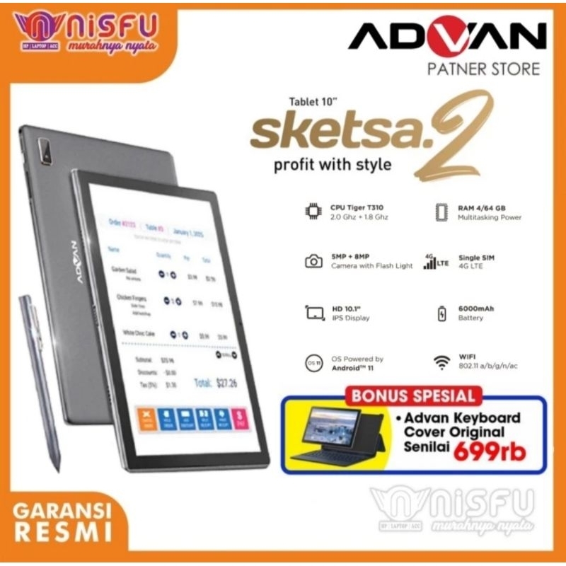 [ NISFU ] ADVAN TAB SKETSA 2 4/64GB + KEYBOARD - BERGARANSI RESMI