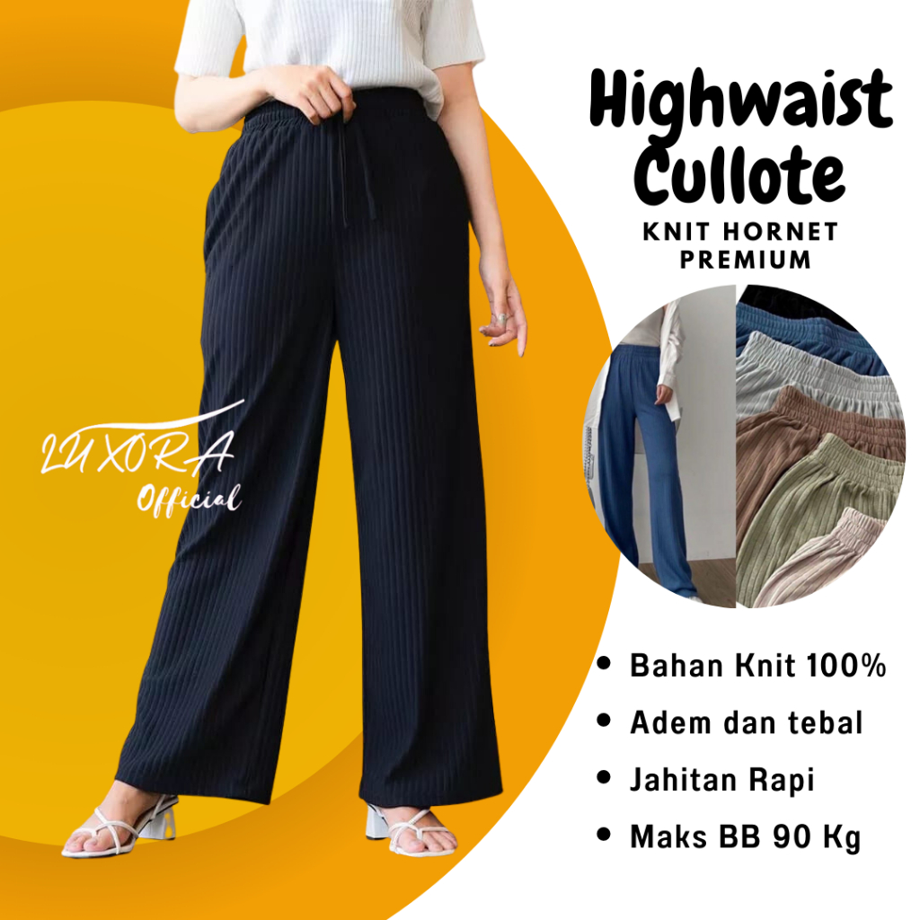 Celana Kulot Highwaist Knit Jennie Knit Pants Cullote Stretch Knit Import Loose Pants Trousers