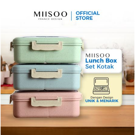 Miisoo Lunch Box Set Kotak Bekal Makan Jerami Gandum kotak makan Anti Tumpah Free Sendok dan Garpu