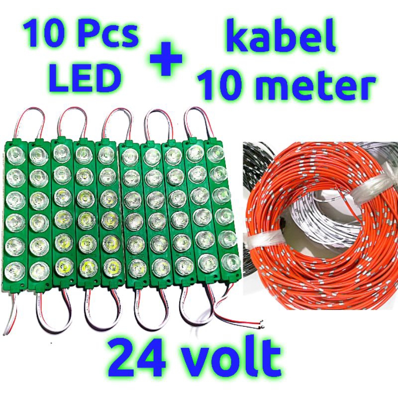 UYUI 10 PCS Lampu LED 6 Mata 24 Volt Dan Kabel Bintik 10 Meter Led Bak Truk Bus 24 Volt Lampu Kolong