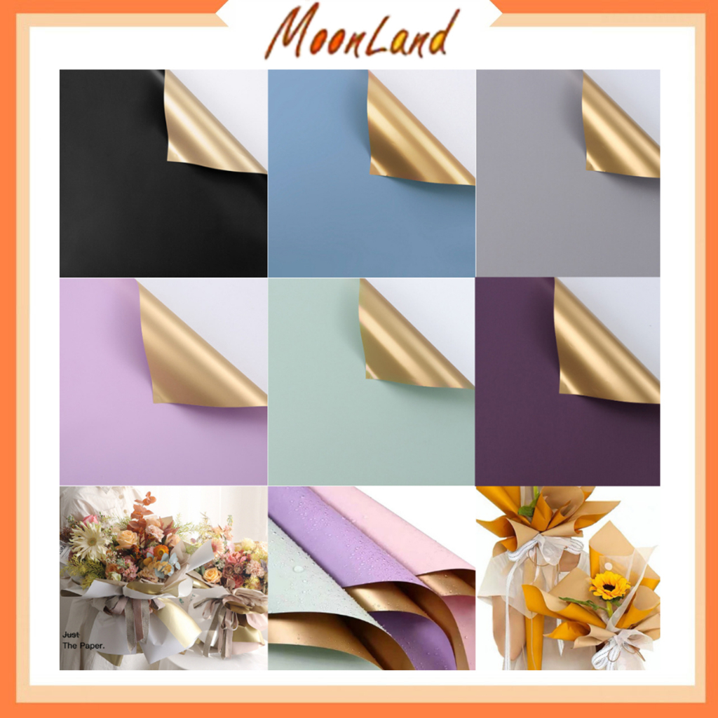 

Gold cellophane lembaran kertas Bunga Wrapping Paper 2 Side gold flower wrap KB02