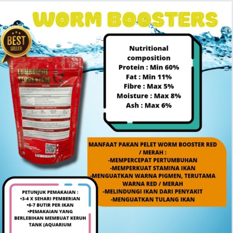 Makanan Ikan Hias Chana Predator Healty Immune System WORM BOOSTERS RED 100GR