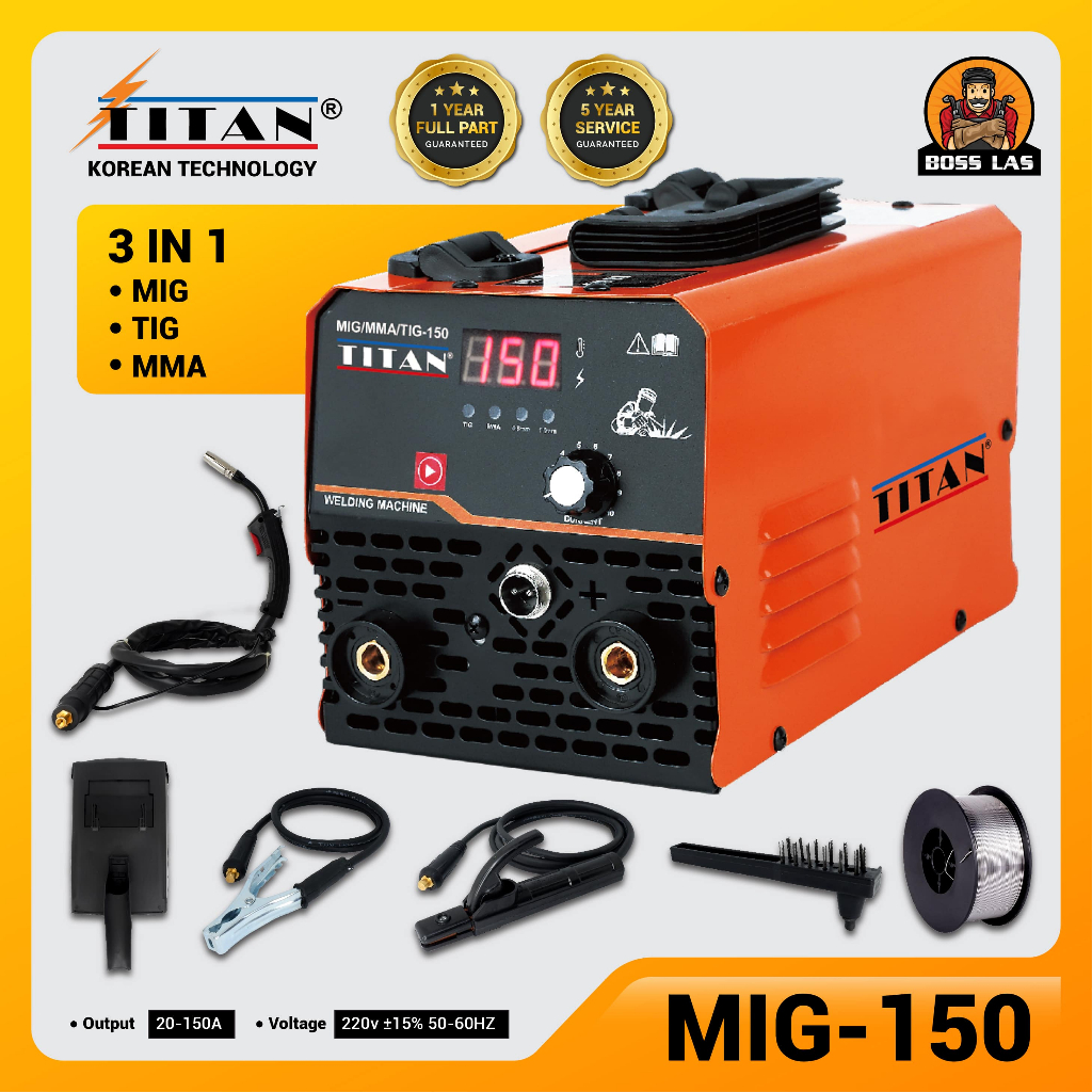 TITAN Mesin Las MIG 150a CO2 Tanpa Gas 3in1 / Travo Las / Welding Machine Gasless