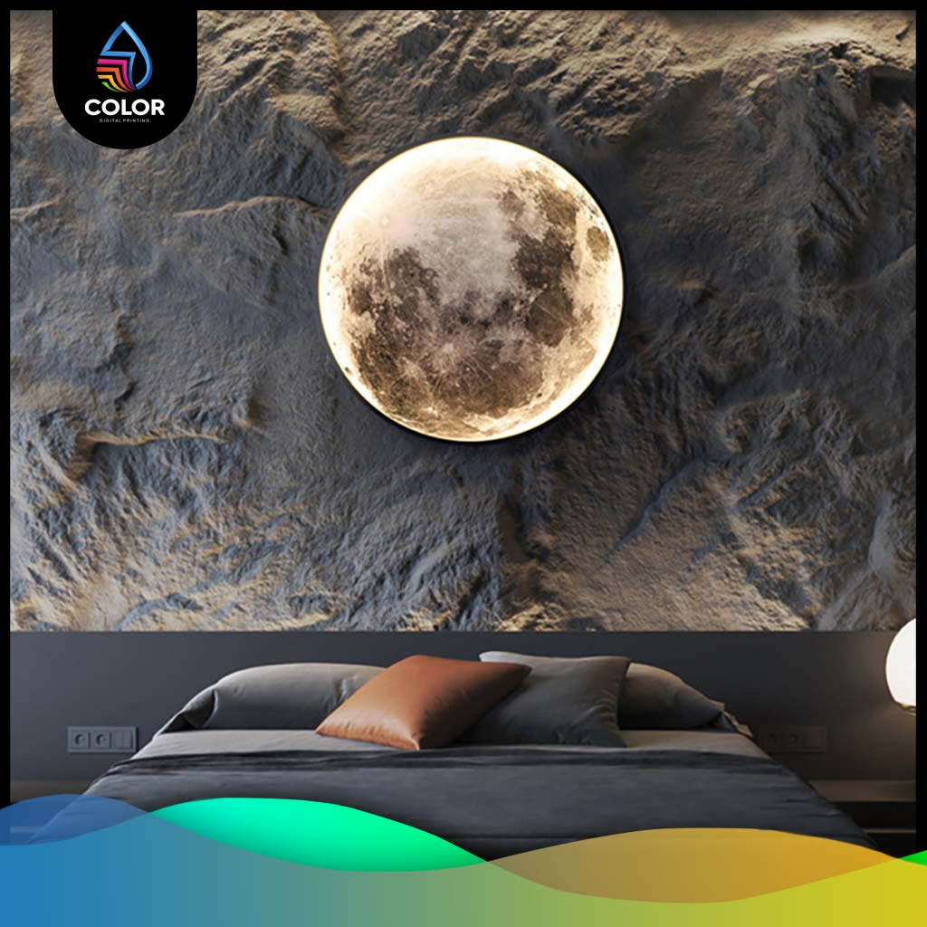 Hiasan Dinding Dome Akrilik Nyala LED Custom Foto Bulat Diameter 30cm