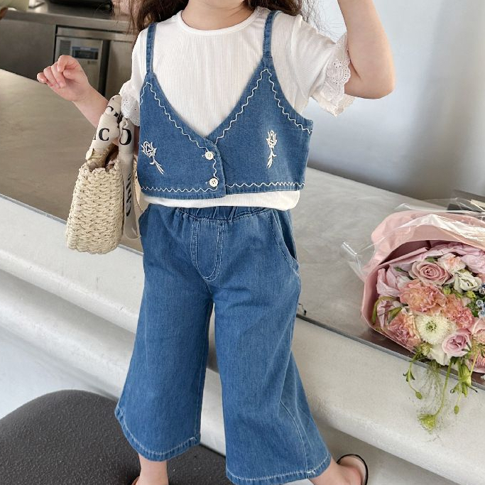 Setelan Rompi Terbaru Setelan Anak Cewek 3in1 Set Anak 3pcs Baju Rompi Celana Flare Jeans