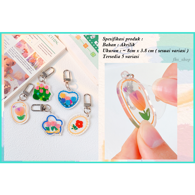 Gantungan Kunci Akrilik Korean Gantungan Kunci Lucu Gantungan Kunci Bunga Flower Akrilik Keychain