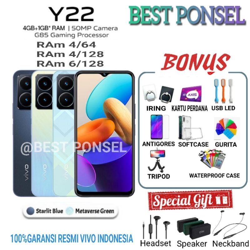 VIVO Y22 RAM 4/64 GB | 4/128 | 6/128 | y22 4/64GB GARANSI RESMI VIVO INDONESIA