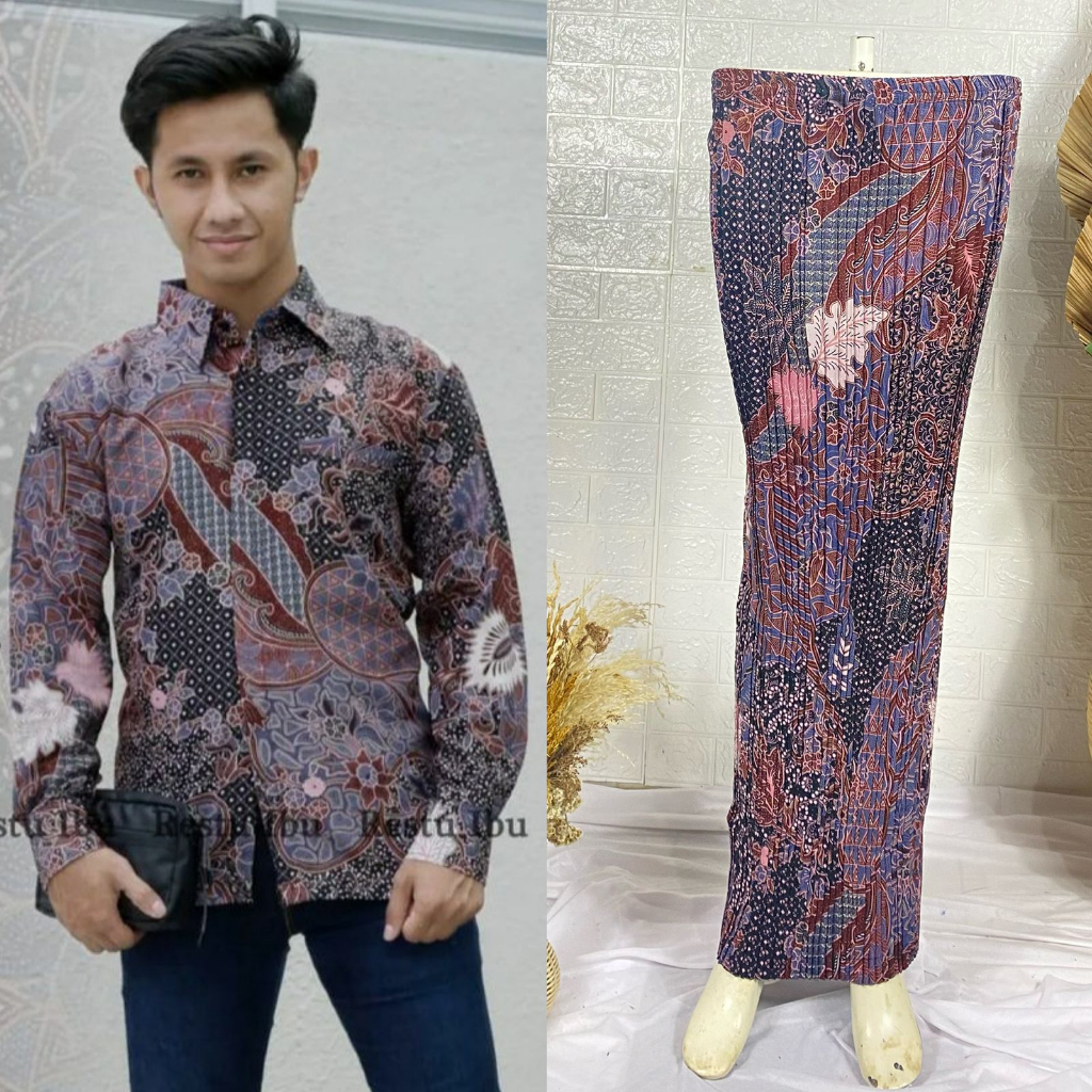 D74 Baju kemeja batik pria couple rok wanita batik modern premium kemeja lengan pendek couple rok pa