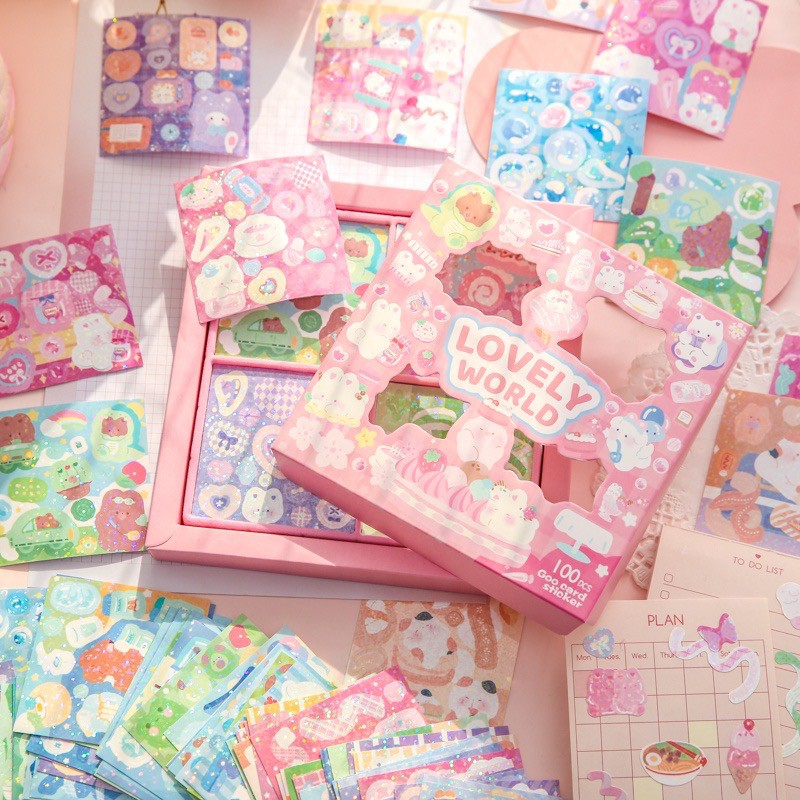 

1 PC Sticker Cute Stiker Lucu Deco Pink Glitter Lovely World Stiker Anak 02