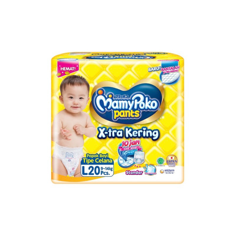 MamyPoko Pants X-tra Kering Popok Sekali Pakai | L 20 Celana | Pampers Bayi