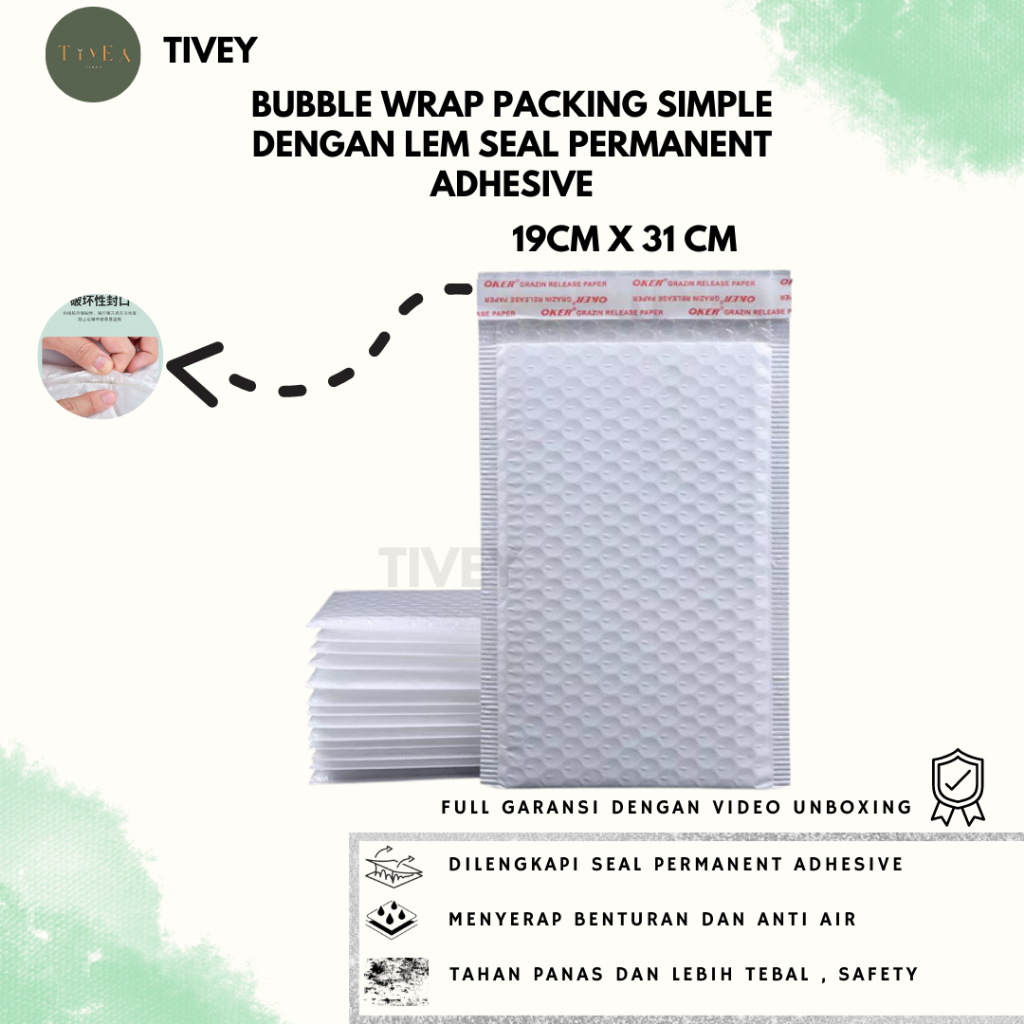

Tivey Bubble Amplop Kemasan Packing Bubble Mailer Wrap Envelope Rusfet 19CM X 31CM PREMIUM TERMURAH SATUAN