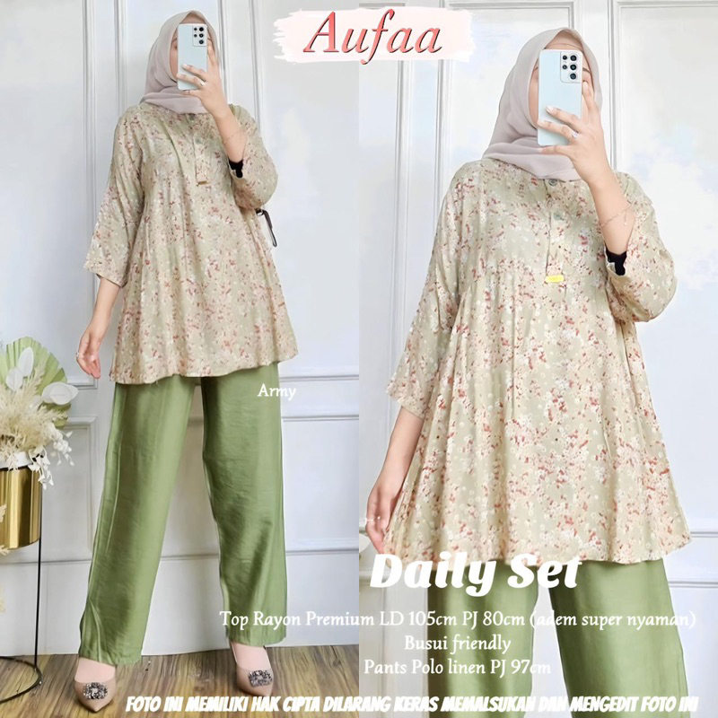 DAILY SET/ SETELAN TUNIK MIDI MOTIF BUNGA DAN CELANA BY AUFAA