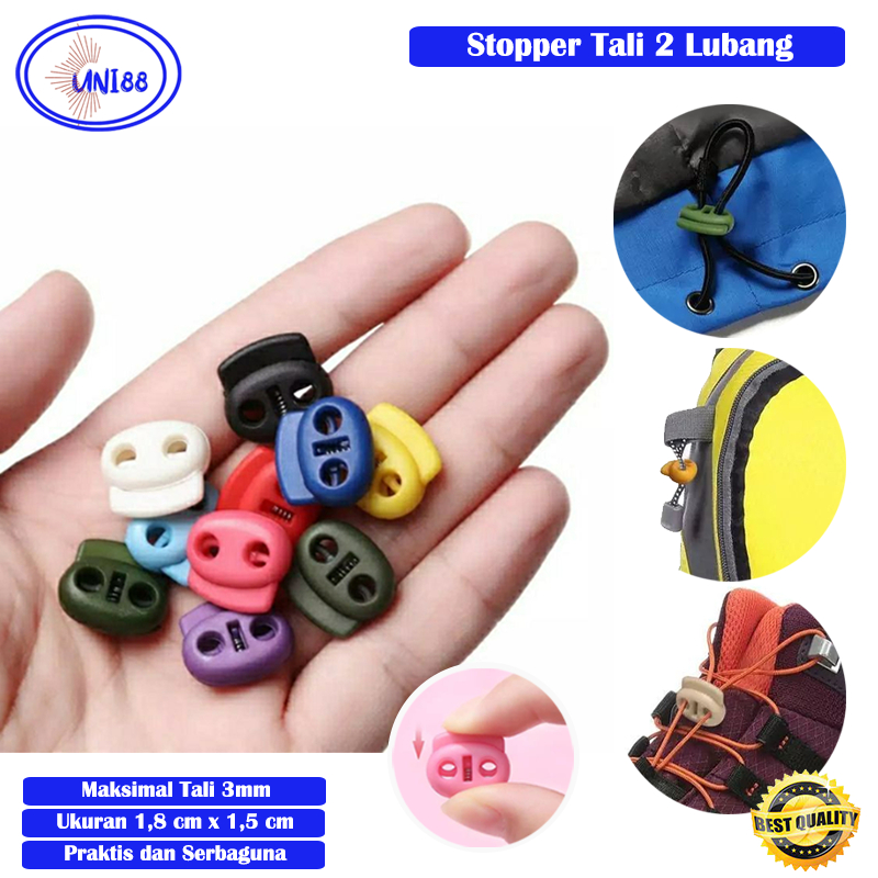 Stopper Tali 2 Lubang Stoper Tali Sepatu Tas Jaket Masker Lubang Warna Warni Stopper Craft DIY Serba